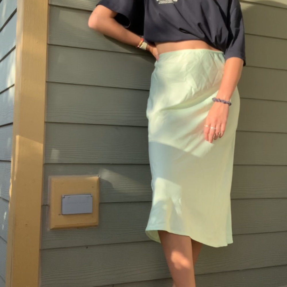 soft green midi skirt